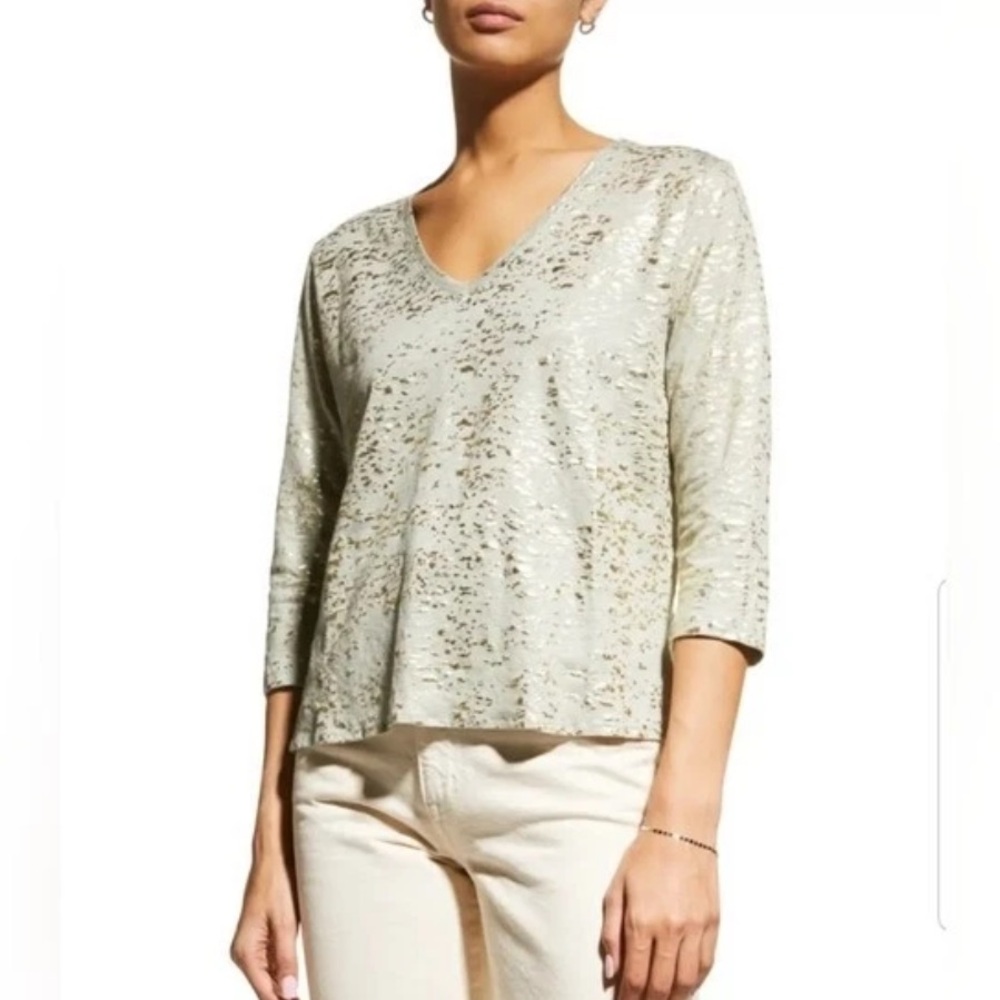 Majestic Filatures Linen Knit Metallic Top Sz S Luxe French Designer Tee